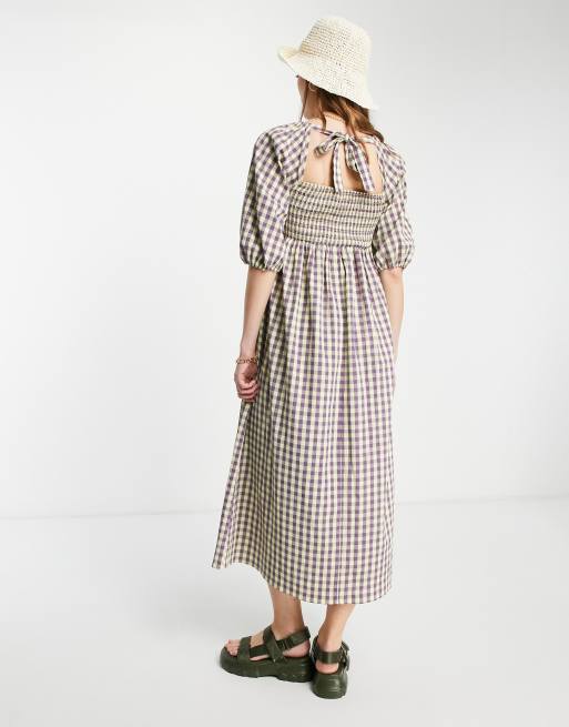 Vestido midi a cuadros de corte amplio con pecho fruncido de Lola May, 2 de 4
