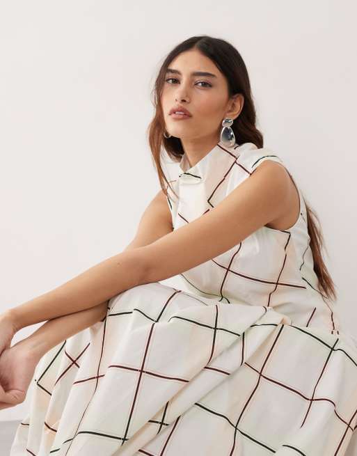 Vestido midi a cuadros suaves sin mangas con bajo abullonado de ARRANGE, 2 de 4