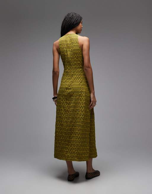 Vestido midi a cuadros verdes entallado con cuello alto de COLLUSION, 2 de 4