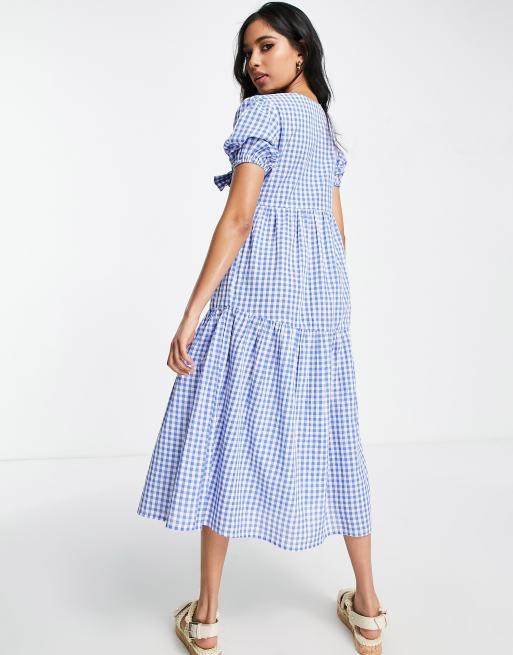 Vestido midi a cuadros vichy azules con lazada en la parte delantera de Influence Petite, 2 de 4