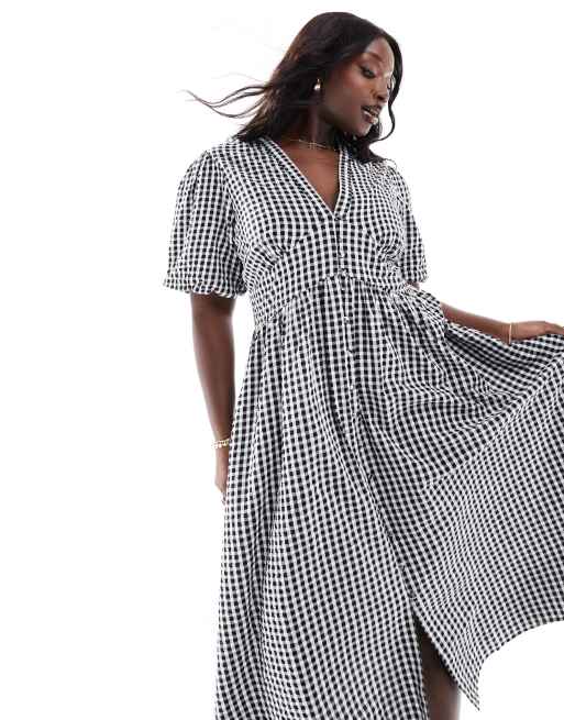 Vestido midi a cuadros vichy blancos y negros con mangas abullonadas Starlight de Nobody's Child Plus