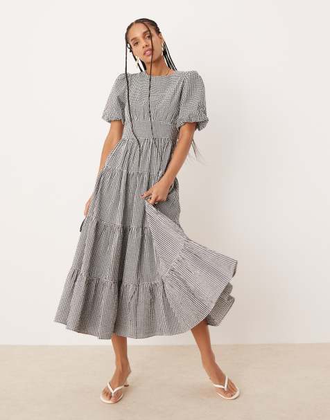 Vestido midi a cuadros vichy monocromáticos con mangas abullonadas Ricky de Nobody's Child - view 1