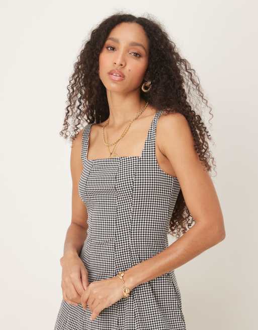 Vestido midi a cuadros vichy negros vaporoso de Abercrombie