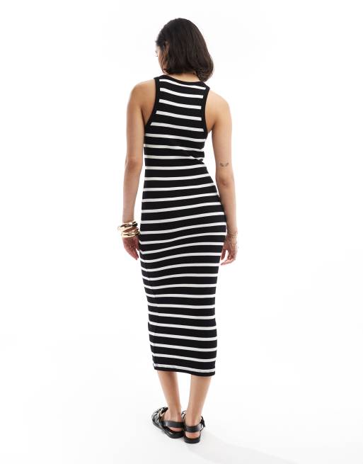 Vestido midi a rayas blancas y negras con cuello ancho de ASOS DESIGN, 3 de 4