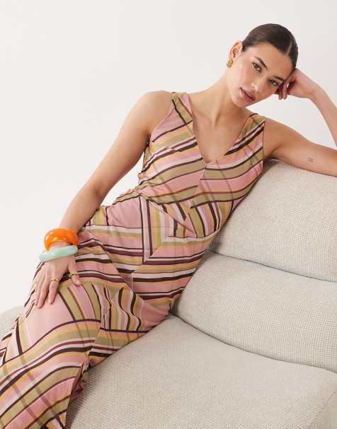 Vestido midi a rayas multicolores de malla de ASOS DESIGN - view 1