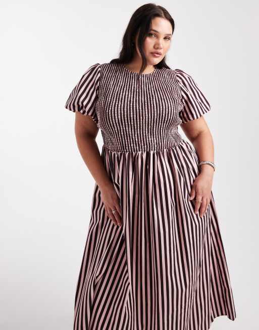 Vestido midi a rayas rosas fruncido de New Look Curve, 2 de 4