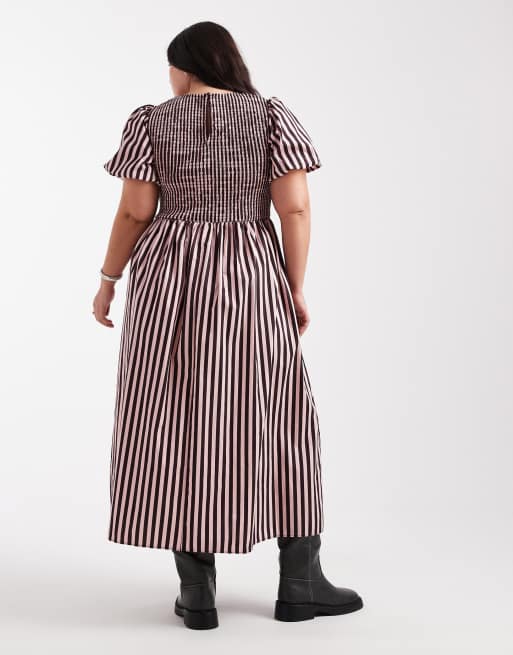 Vestido midi a rayas rosas fruncido de New Look Curve, 3 de 4