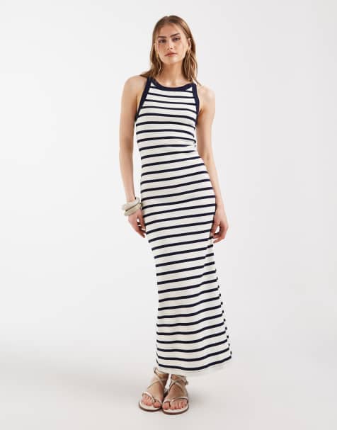 Vestido midi a rayas sin mangas de canalé de ASOS DESIGN - view 1