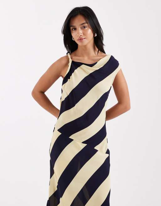 Vestido midi a rayas traslúcidas con cuello desbocado de ASOS DESIGN Petite, 4 de 4