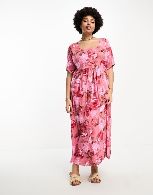 Vestido midi abotonado con estampado de rosas y escote cuadrado de ASOS DESIGN Curve, 3 de 4