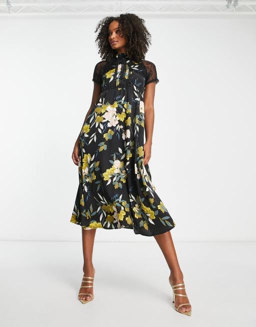 Vestido midi acampanado con estampado floral de Liquorish Tall, 4 de 4