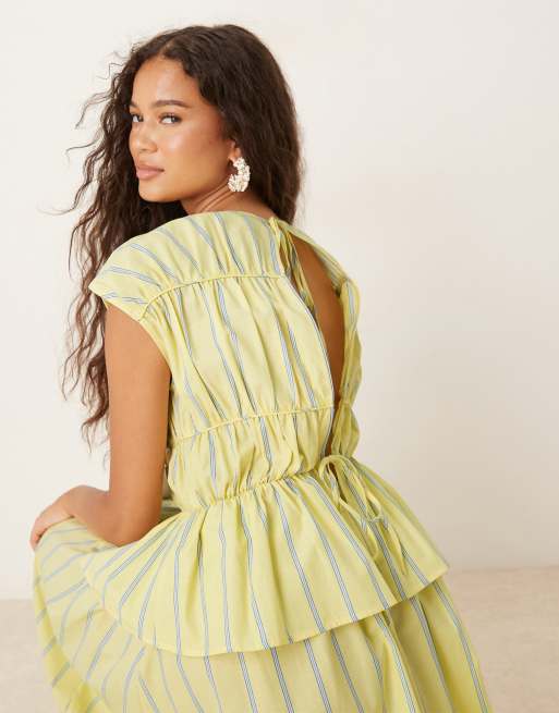 Vestido midi amarillo a rayas con diseño de paneles fruncidos de ASOS DESIGN, 2 de 4