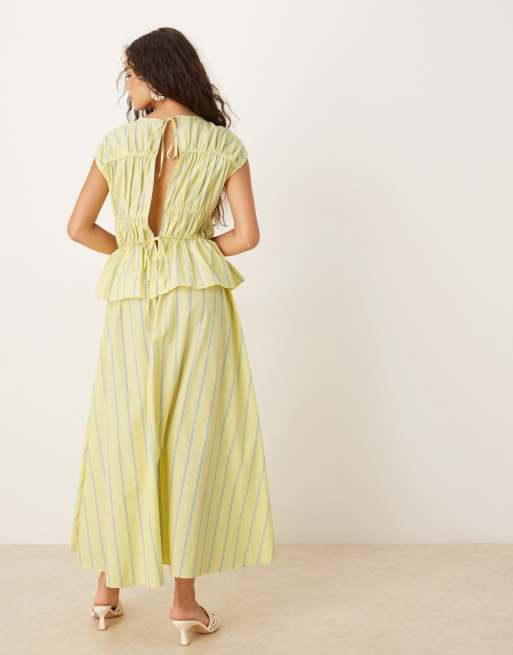Vestido midi amarillo a rayas con diseño de paneles fruncidos de ASOS DESIGN, 3 de 4