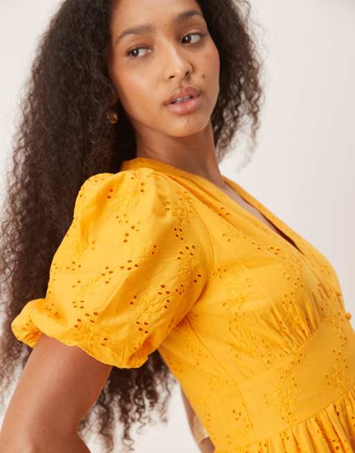 Vestido midi amarillo caléndula con mangas abullonadas Starlight de Nobody's Child, 2 de 4