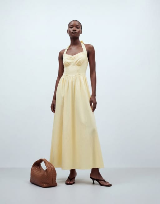 Vestido midi amarillo con cuello halter de bengalina de New Look, 9 de 11