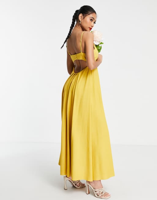 Vestido midi amarillo de tirantes con falda de corte amplio de ASOS EDITION, 4 de 4