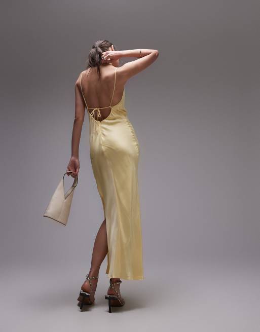Vestido midi amarillo limonada con cuello desbocado y espalda escotada de Topshop, 2 de 4