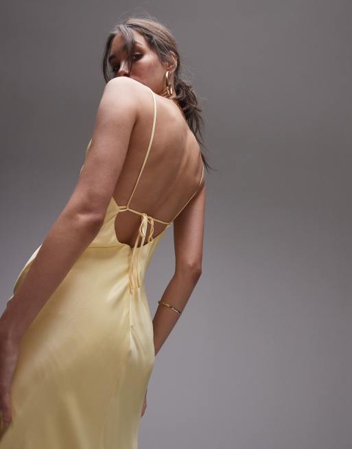 Vestido midi amarillo limonada con cuello desbocado y espalda escotada de Topshop, 3 de 4