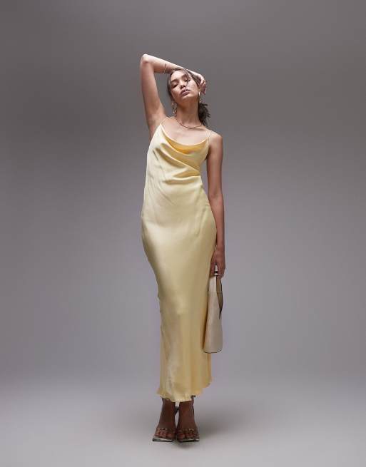 Vestido midi amarillo limonada con cuello desbocado y espalda escotada de Topshop, 4 de 4