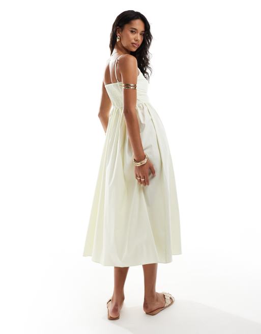 Vestido midi amarillo luminoso a rayas finas de popelina de River Island, 3 de 4