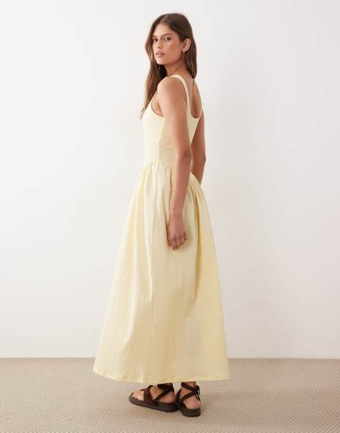 Vestido midi amarillo pastel fruncido de crepé de ASOS DESIGN - view 1