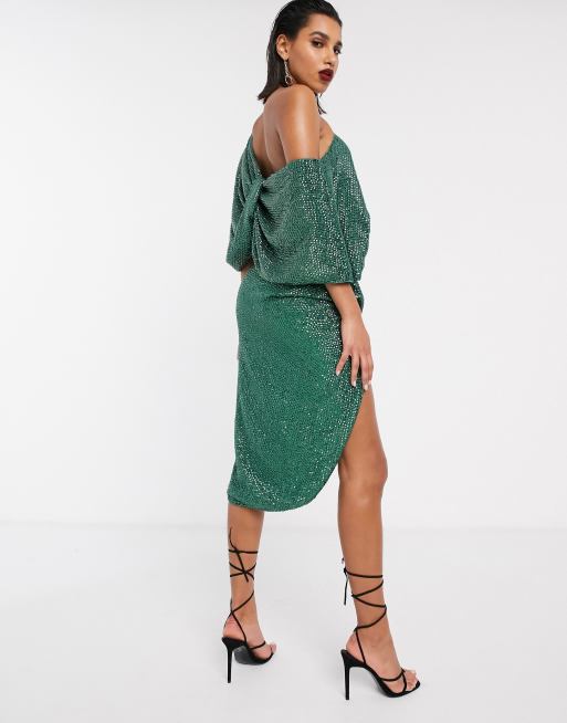 Vestido midi asimétrico con diseño drapeado y lentejuelas de ASOS EDITION, 2 de 4