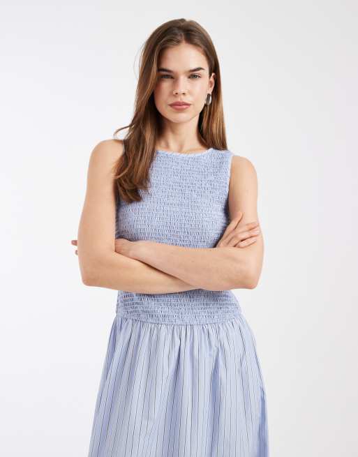 Vestido midi azul a rayas con cuerpo fruncido de Vero Moda, 2 de 4