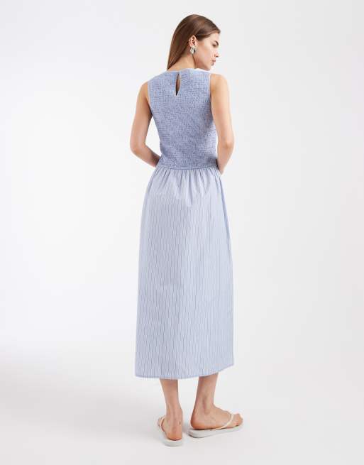 Vestido midi azul a rayas con cuerpo fruncido de Vero Moda, 3 de 4