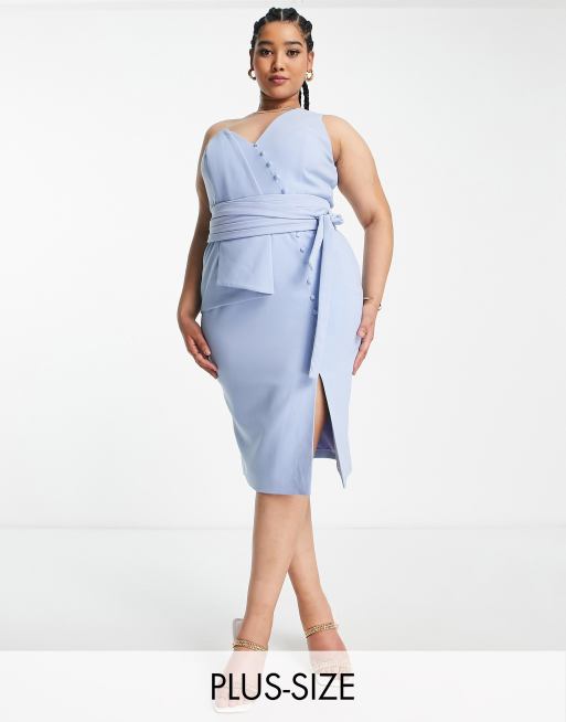 Vestido midi azul asimétrico con lazada en la cintura de Lavish Alice Plus