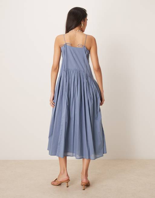 Vestido midi azul boyfriend con cintura baja de ASOS DESIGN, 4 de 4