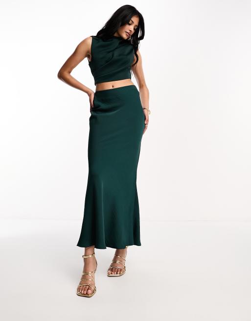 Vestido midi azul cerceta con cuello subido y abertura en la cintura de satén de ASOS DESIGN