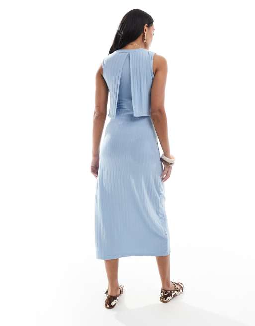 Vestido midi azul claro con diseño de 2 funciones para lactancia de canalé de Mamalicious Maternity, 2 de 4