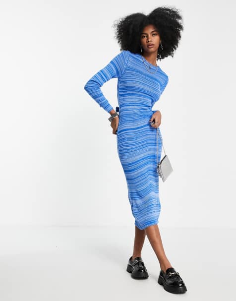 Vestido midi azul con detalle de lazada en la espalda de punto de ASOS DESIGN - view 1