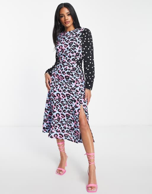 Vestido midi azul con diseño de paneles con estampados variados de Girl In Mind, 3 de 4