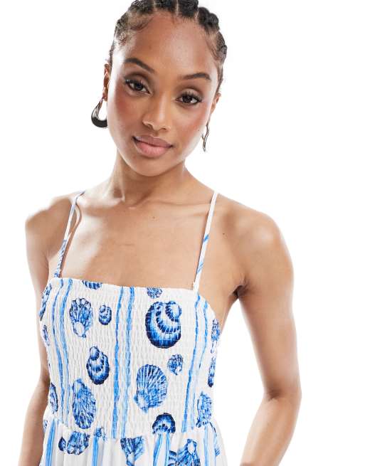 Vestido midi azul de tirantes con estampado de conchas de Vero Moda Tall, 3 de 4