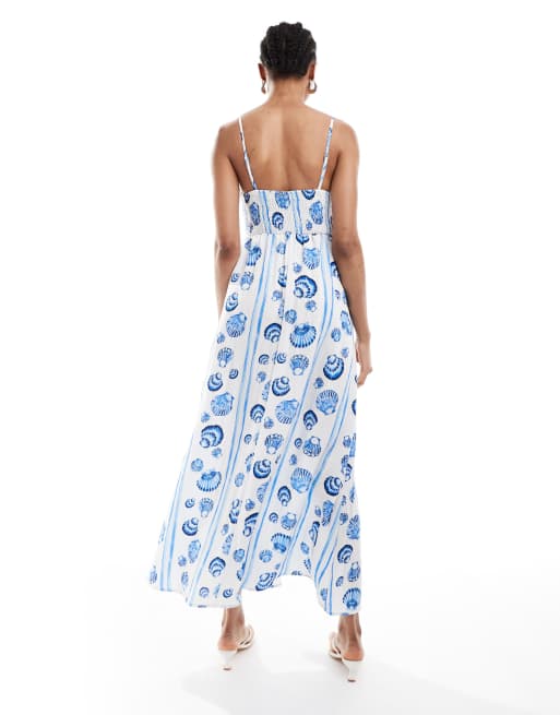 Vestido midi azul de tirantes con estampado de conchas de Vero Moda Tall, 4 de 4