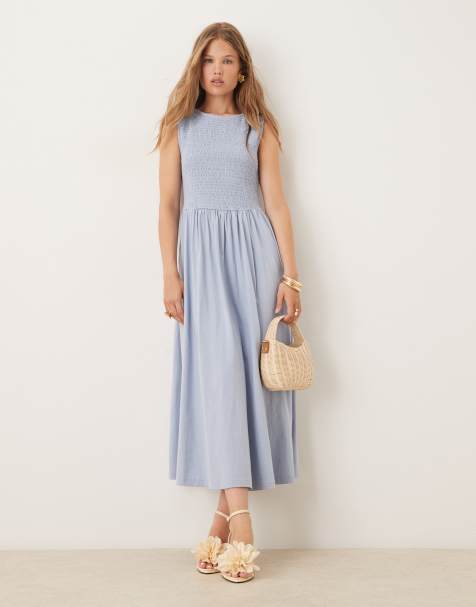 Vestido midi azul empolvado con cuerpo fruncido Billie de Nobody's Child - view 1