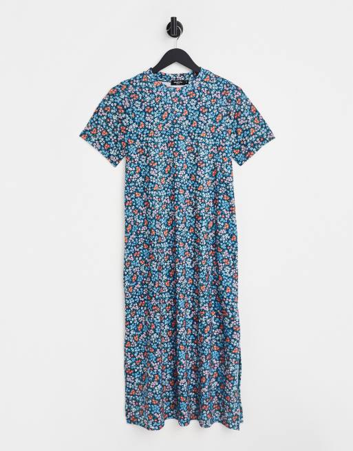 Vestido midi azul estilo camiseta con estampado floral de Simply Be