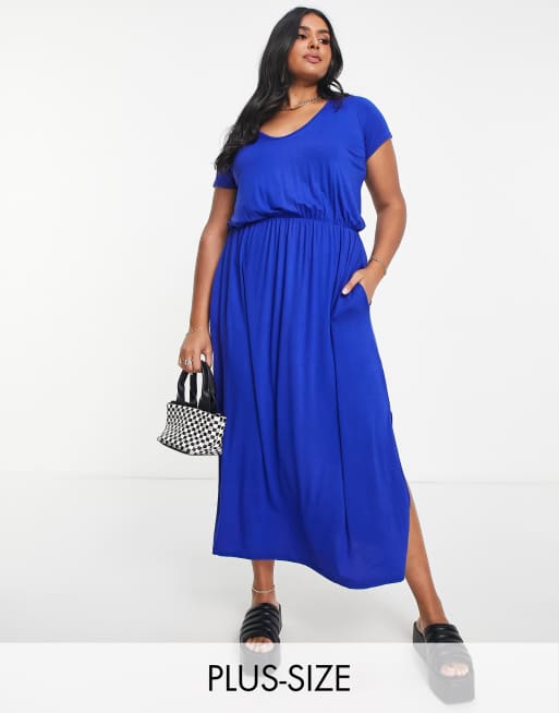 Vestido midi azul luminoso amplio con bolsillos de Yours