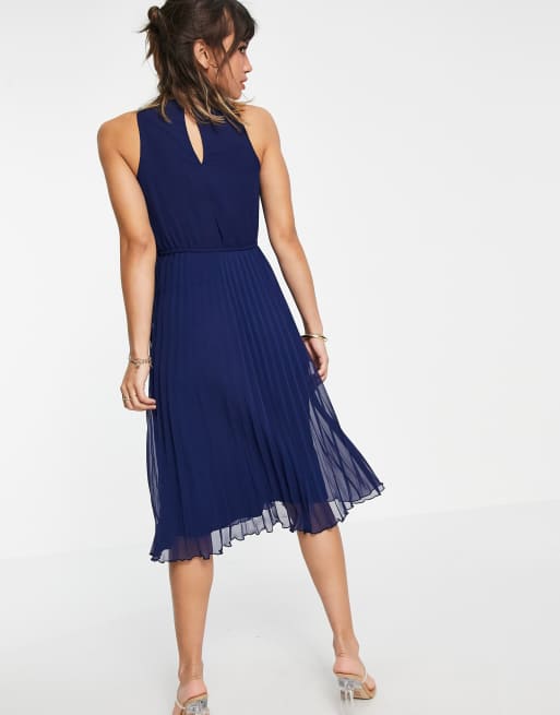 Vestido midi azul marino con diseño y plisado de ASOS DESIGN | ASOS