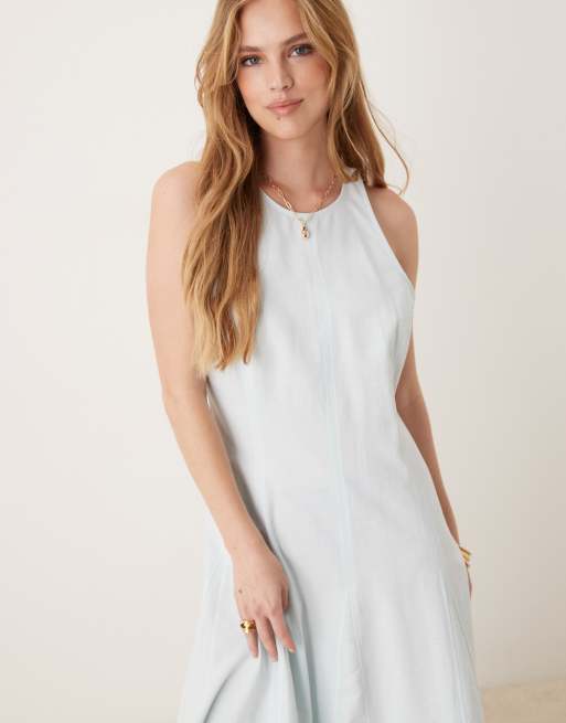 Vestido midi azul pastel con cuello barco y costuras de ASOS DESIGN, 3 de 4