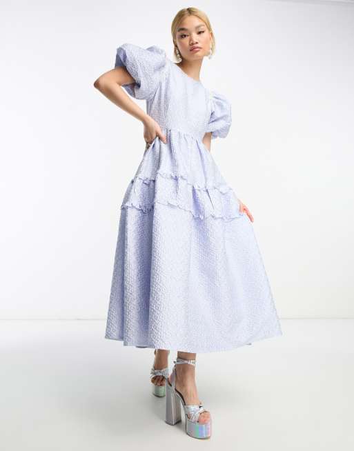 Vestido midi azul polvareda con diseño adornado de jacquard Dream de sister jane
