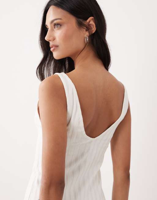 Vestido midi beis de tirantes con cuello de pico de canalé ancho de ASOS DESIGN, 3 de 4