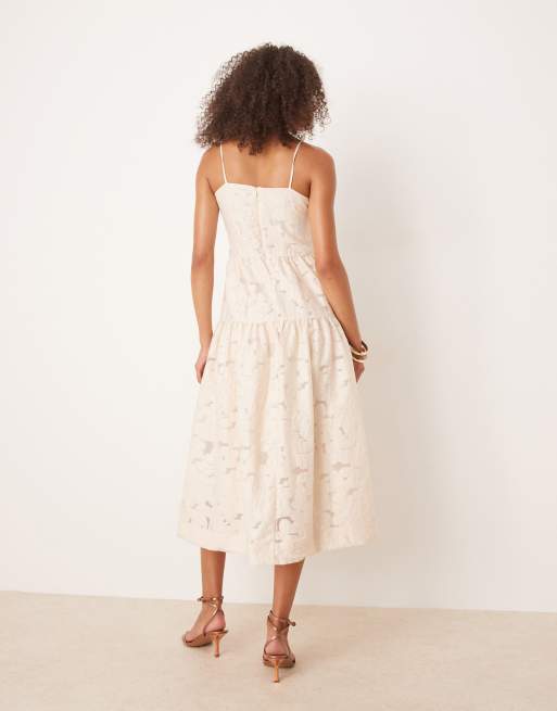 Vestido midi blanco abedul de tirantes de jacquard de VILA , 2 de 4