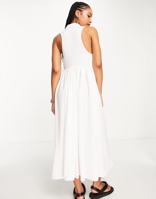Vestido midi blanco amplio abotonado con solapas de ASOS DESIGN , 2 de 4