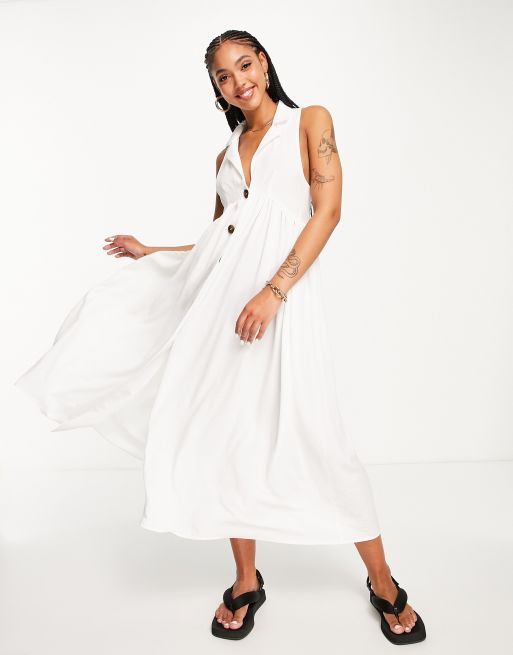 Vestido midi blanco amplio abotonado con solapas de ASOS DESIGN , 3 de 4