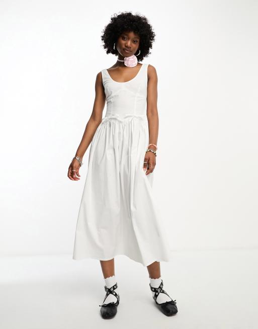 Vestido midi blanco amplio con detalle de lazada de COLLUSION, 3 de 4