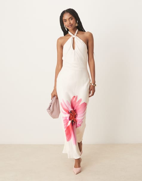 Vestido midi blanco con cuello halter y estampado floral Agnes de Nobody's Child - view 1