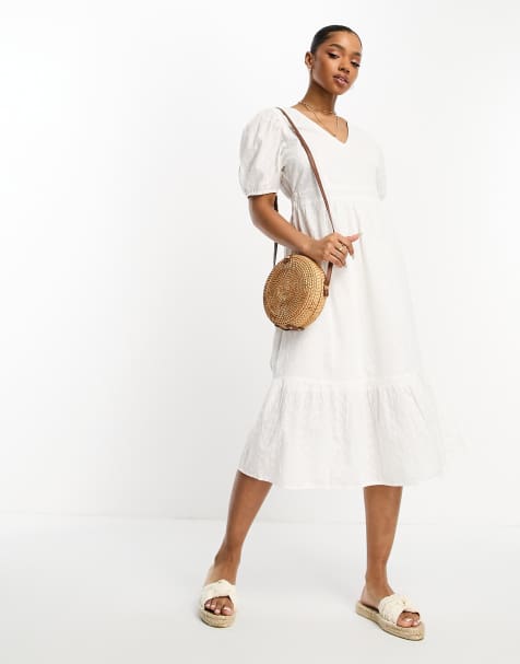Vestido midi blanco con diseño bordado floral y lazo en la espalda de Vero Moda - view 1