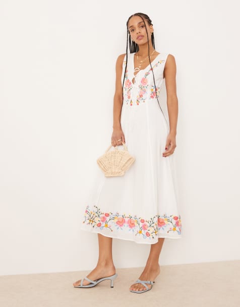 Vestido midi blanco con diseño bordado Terra de Nobody's Child - view 1